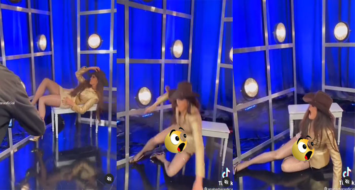 Momento en que Ana Bárbara sufre una tremenda caída en plena sesión de fotos y deja ver de más (Video)