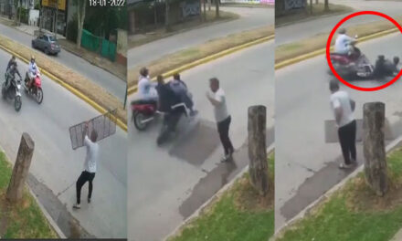 Hombre lanza reja metálica para detener a ladrones (Video)