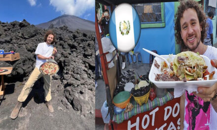 Luisito Comunica cocina Pizza dentro de un volcán que está activo
