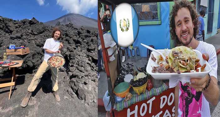 Luisito Comunica cocina Pizza dentro de un volcán que está activo
