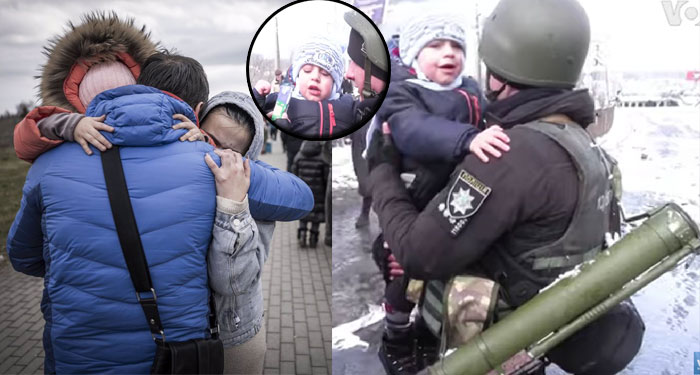 Desgarrador momento en el que un niño es separado de su padre porque se va a la guerra en Ucrania (Video)