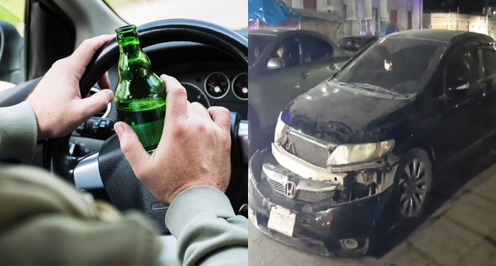 Ebrio choca contra patrulla de PNC y al huir del lugar colisionó contra tres carros más (Video)