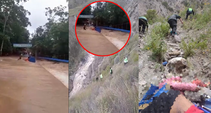 Momento exacto cuando río arrastra a mototaxi con pasajeros y familia entera muere (Video)