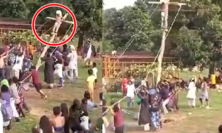 Hombre que personificaba a Jesús cae desde lo alto en pleno acto (Video)