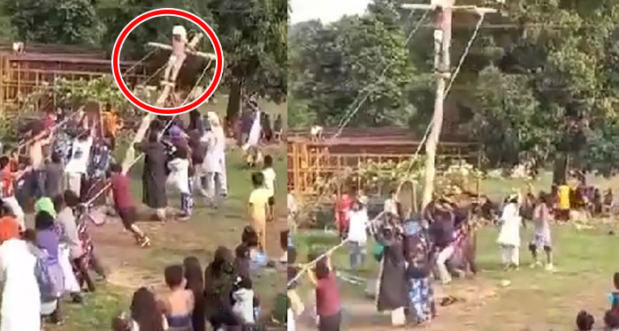 Hombre que personificaba a Jesús cae desde lo alto en pleno acto (Video)