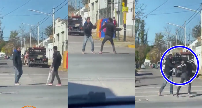 Hombre con muletas que pedía dinero “Milagrosamente” salió corriendo durante una pelea(Video)