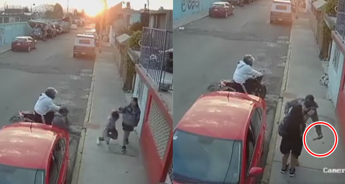 Momento en que joven abandona a su novia durante asalto armado (Video)