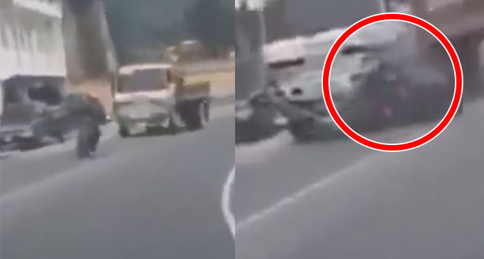 Graban el momento en que camión le pasa las llantas encima a un motorista (Video)