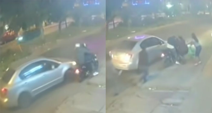 Momento en que taxista atropella a dos ladrones que le habían robado a una mujer (Video)