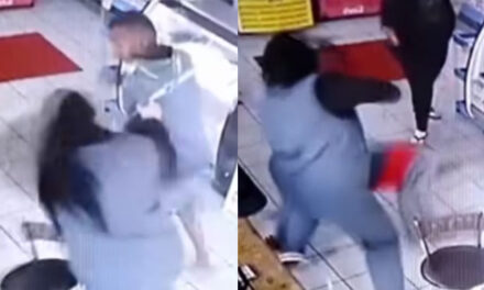 Mujer golpea brutalmente a un hombre que le tocó sus partes en una gasolinera (Video)