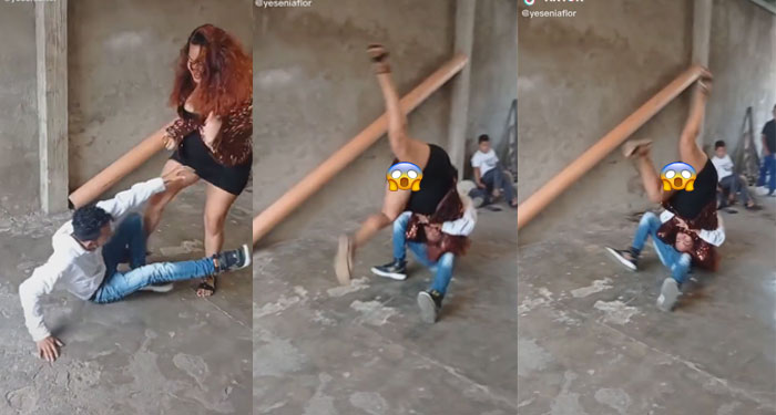 Pareja se va a los golpes y la mujer enseña de más en medio de la pelea (Video)