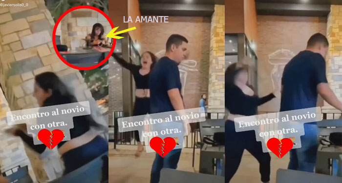 Mujer encuentra a su novio con su amante en un restaurante y se va a los golpes (Vídeo)