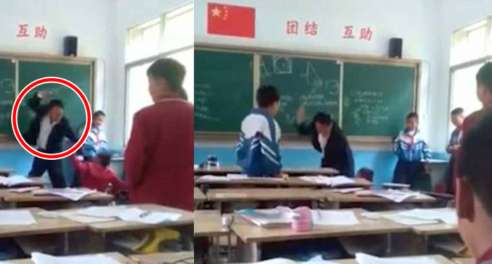 Momento en que profesor golpea brutalmente a un alumno frente a toda la clase