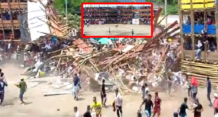 Momento exacto en que se desploma una plaza de toros en Colombia (Video)