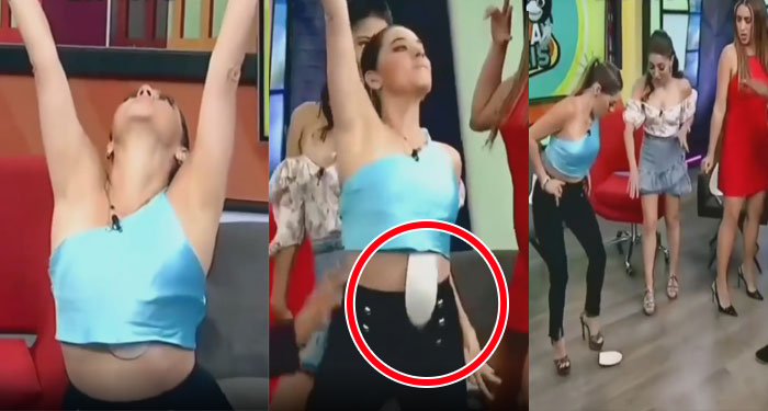Momento en presentadora de TV se le cae el relleno del sostén en pleno programa (Video)