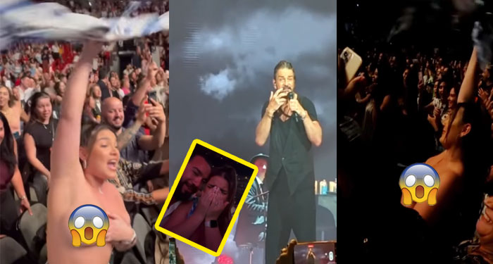 “Desnúdate” Ricardo Arjona olvida la letra de la canción al ver los pechos de una fanática (Video)