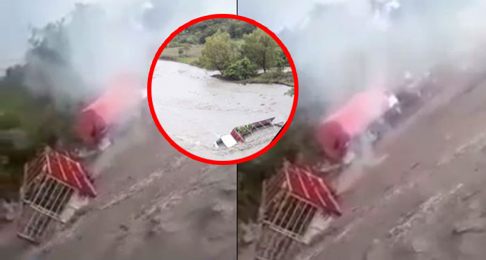 Camión es arrastrado por la corriente de un río (Video)