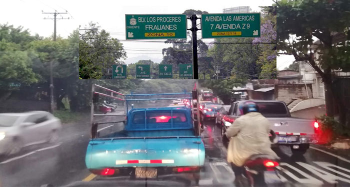 Gran hundimiento en la zona 10 capitalina provoca gran carga vehicular