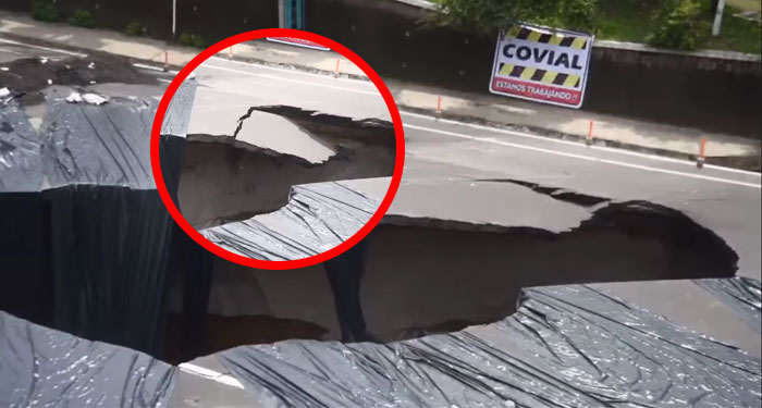 Se desprende más asfalto en el kilómetro 15.5 Villa Nueva y el agujero se extiende (Video)