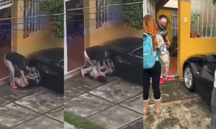Momento en que hombre golpea brutalmente a su pareja en la vía pública (Video)