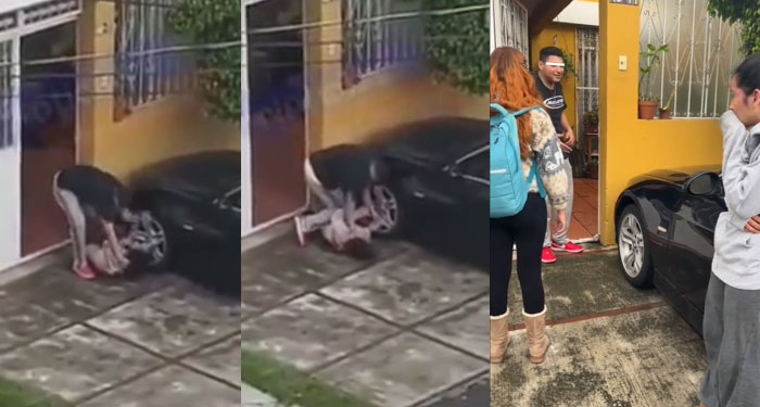 Momento en que hombre golpea brutalmente a su pareja en la vía pública (Video)