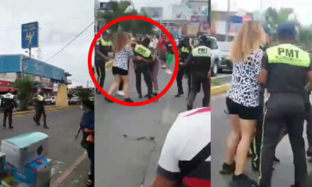 Momento exacto en motorista y PMT se van a los golpes por una fuerte multa (Video)