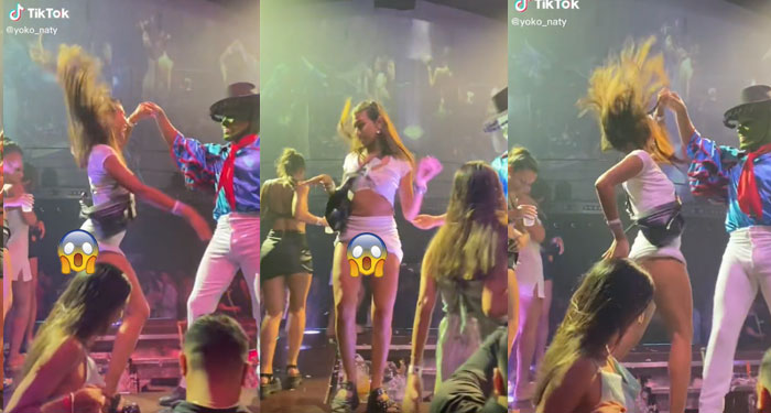 Tiktoker se sube a una tarima a tomarse un Shot de tequila y enseña de más (Video)