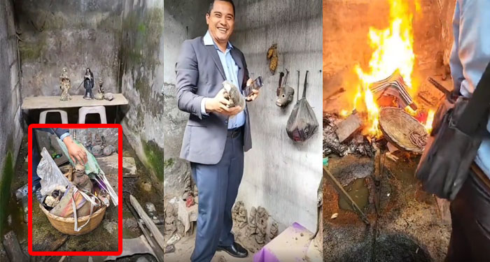 Pastor Carlos Riva prende fuego a un altar de brujería en Guatemala (Video)