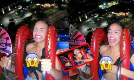 Mujer enseña “LOS PECHOS” al subirse a un juego mecánico (Video)
