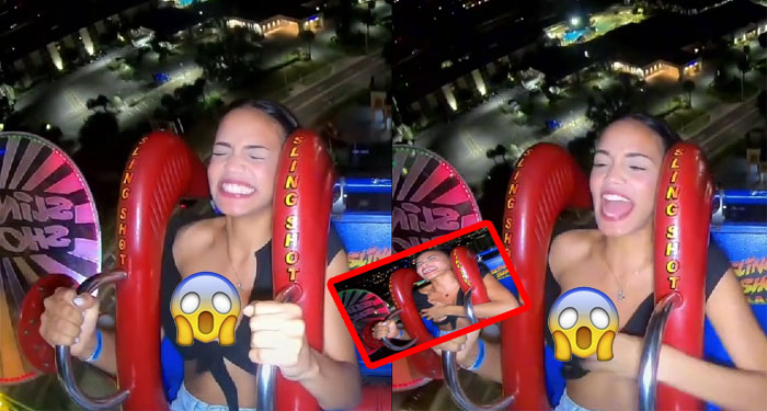 Mujer enseña “LOS PECHOS” al subirse a un juego mecánico (Video)