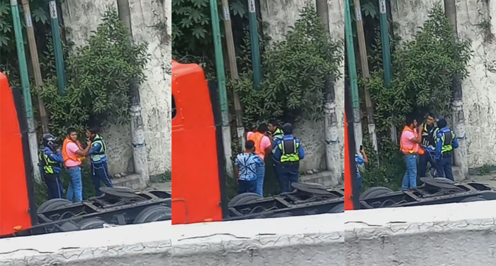 Momento en que chofer de cabezal golpea brutalmente a agente de la PMT (Video)
