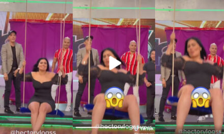 Momento en que Conductora de TV enseña de más al subirse en un columpio (Video)