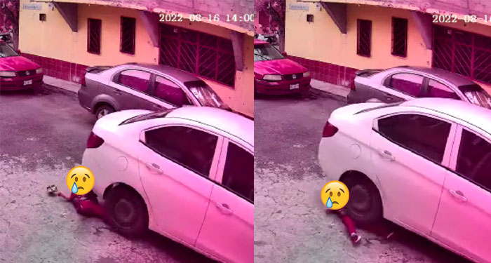 Momento en que vehículo le pasa las llantas a niño dentro de un parqueo (Video)