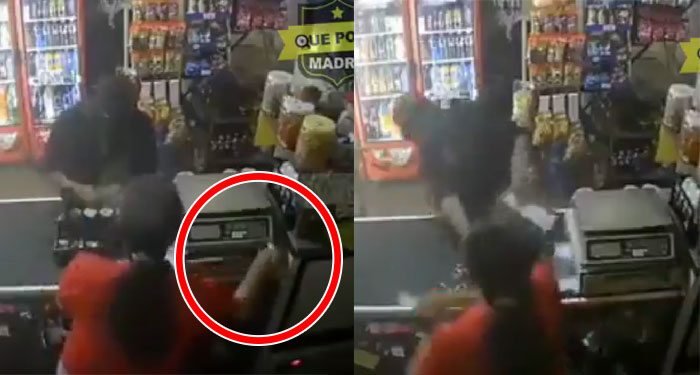 Momento en que mujer le corta la cara a un ladrón en una tienda (Video)