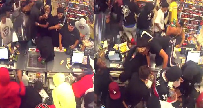 Momento de un asalto masivo en una tienda de conveniencia en Los Ángeles (Video)