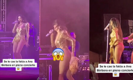 Momento en que se le cae la falta a la cantante Ana Barbara en pleno show (Video)