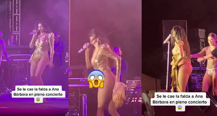 Momento en que se le cae la falta a la cantante Ana Barbara en pleno show (Video)