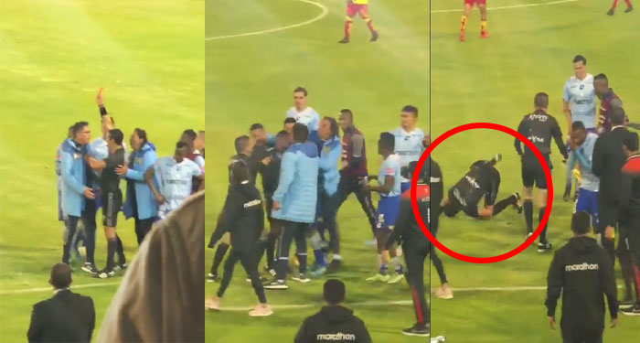 Momento en que árbitro recibe brutal golpiza tras sacarle roja a dos jugadores (Video)