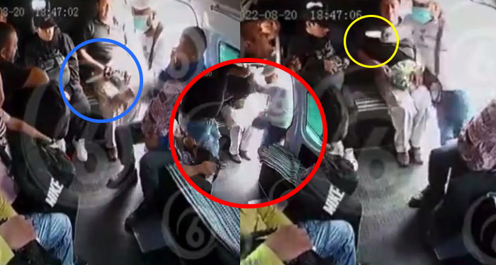 Momento en que pasajeros lanzan a ladrón del transporte público cuando exigía dinero (Video)