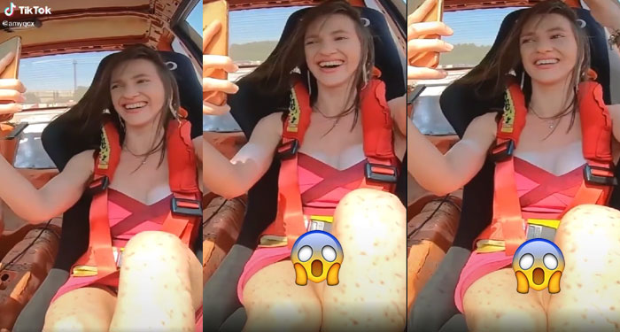 Momento en que mujer enseña de más cuando graba para sus seguidores de Tiktok (Video)