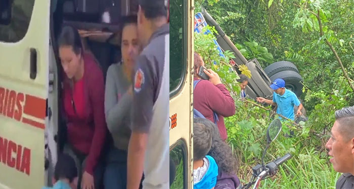Bus cae al fondo de barranco en el kilómetro 42 de la Ruta a El Salvador (Video)
