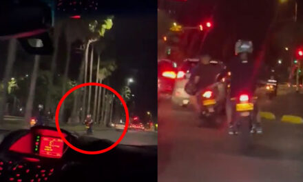 Pareja sigue a motoladrones que les robaron y dispararon en un semáforo (Video)