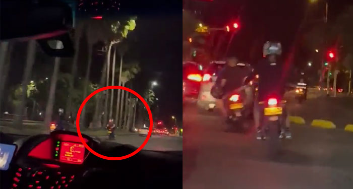 Pareja sigue a motoladrones que les robaron y dispararon en un semáforo (Video)