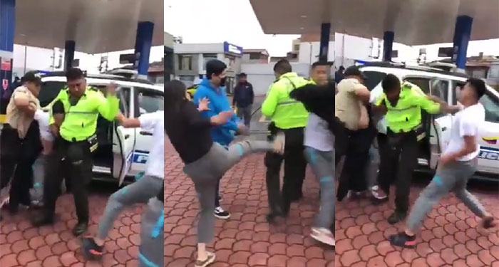 Momento en que jóvenes agreden a policías al ser detenidos bajo efecto de alcohol (Video)