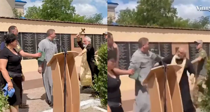 Momento exacto en que Sacerdotes se pelean en medio de un funeral (Video)