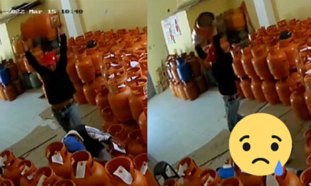 Momento en que hombre mató a su compañero con un tambo de gas (Video)
