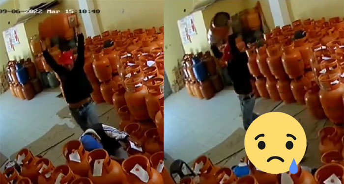 Momento en que hombre mató a su compañero con un tambo de gas (Video)