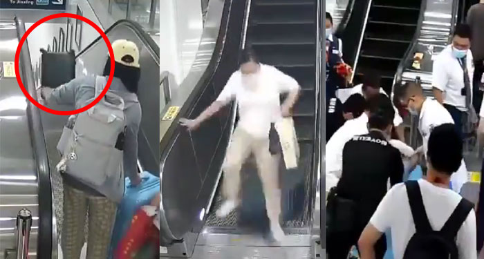 Momento en que mujer fue golpeada con una maleta y trasladada al hospital (Video)