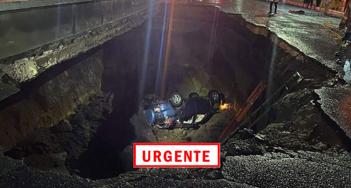 ¡URGENTE¡ Nuevo agujero en Villa Nueva se traga un vehículo (Video)
