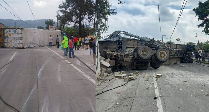 “Paso cerrado” Tráiler descontrolado choca contra un vehículo y vuelca en Ruta al Atlántico